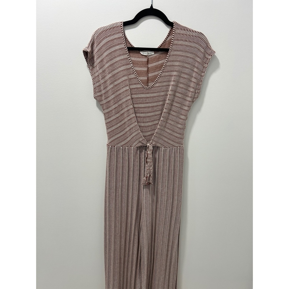 Caution to the Wind‎ Rust Cream Geometric Knit V-Neck Wide Leg Jumpsuit Womens M